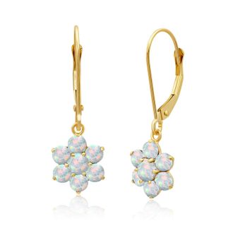 MAX + STONE Solid 14K Yellow or White Gold Gemstone Flower Shape Dangle Earrings