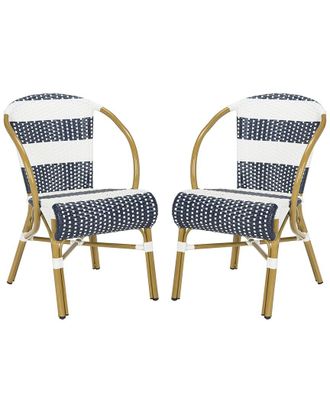 Safavieh Set Outdoor Of 2 Sarita Striped French Bistro Stacking Side Chairs