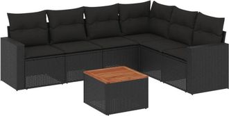 vidaXL Set De Comedor De Jard&iacute;n 7 Pzas Y Cojines Rat&aacute;n Sint&eacute;tico Negro Vidaxl