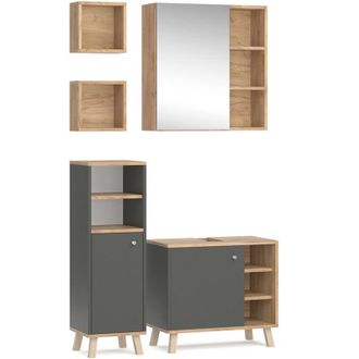 Vicco Conjunto De Muebles De Ba&ntilde;o Senyo, Antracita, 4 Partes, Con Armario Alto