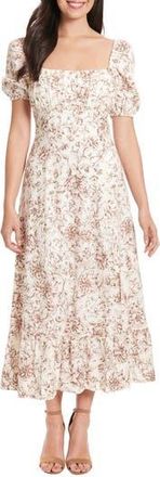 London Times Puff Sleeve Midi Dress in Ivory/Brwn at Nordstrom Rack, Size 10
