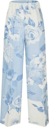 Off-white Gebreide broek met wijde pijpen voor dames, die u eenvoudig kunt aantrekken (Wit/blauw)