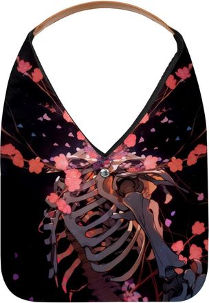 Generic Pink Flower Skeleton Reusable Lightweight Grocery Bags - Foldable Into Compact Pouch, Washable & Sturdy, Multipurpose for Shopping and Travel