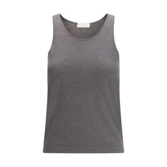 Brunello Cucinelli Brunello Cucinelli Womens Knit Tank Top - Grey Cashmere - Size Medium
