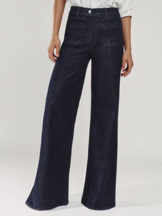 Reiss Dark Blue Petite Patch Pocket Wide Leg Jeans, 26S