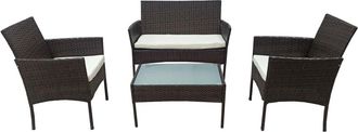 Happy Garden Conjunto de jardín 4 plazas resina trenzada marrón tela beige