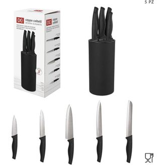 Trade Shop Trade Shop - Set Ceppo 5 Pezzi Coltelli Coltello Nero Design Elegante Utensili Da Cucina