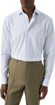 Eton Contemporray Fit Multi Stripe Poplin Dress Dress in Medium Blue at Nordstrom, Size 17.5