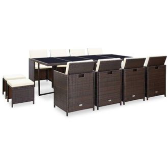 vidaXL Set da Pranzo da Giardino 13 pz con Cuscini Polyrattan Marrone vidaXL