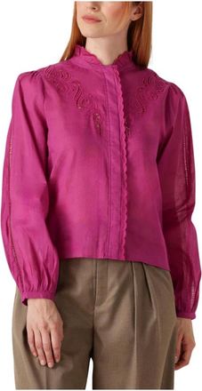 Suncoo Overhemden, Dames, Roze, XS, Denim, Paarse Leony Mini Jurk