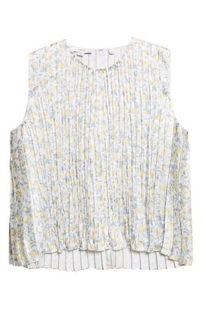 Vince Citrine Bloom Pleated Sleeveless Top in Off White/sun at Nordstrom, Size Xx-Small