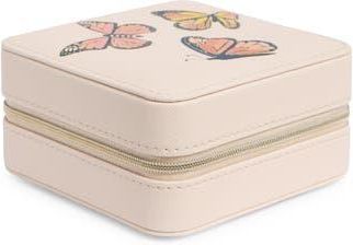 Nordstrom Square Zip Jewelry Box in Cream- Orange Butterfly at Nordstrom Rack