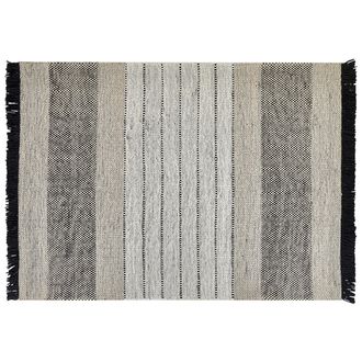 Beliani Beliani - Alfombra De Lana Beige Claro Negro 160 X 230 Cm Hecho A Mano Borlas Yazlik