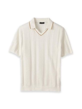 Paul Fredrick Cotton Crochet V-neck Polo in White at Nordstrom, Size Xx-Large