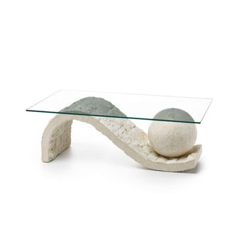 MondoViro Tavolino trasparente-beige 70 cm x 120 cm H. 37 cm