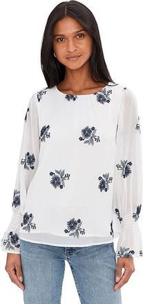 CeCe by Cynthia Steffe Embroidered Long Sleeve Smocked Cuff Blouse Womens Clothing New Ivory : MD, Polyester
