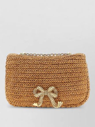 Self Portrait raffia bow chain clutch shoulder bag