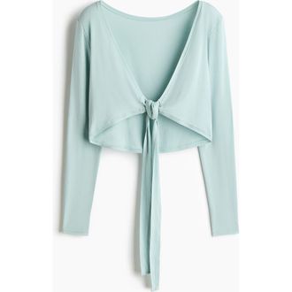 H&M Cropped Long-sleeved Yoga Top in Amazonite Blue at Nordstrom, Size Xx-Large