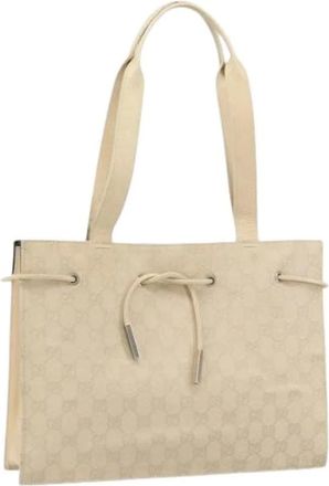 Gucci Pre-owned Tote Bags, female, Beige, Size: ONE SIZE Pre-owned Canvas Tote Bag