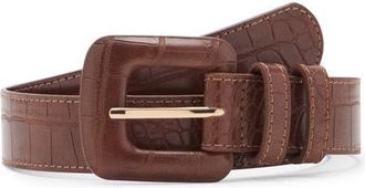 Mango Crocodile Print Faux Leather Belt in Brown at Nordstrom, Size Medium