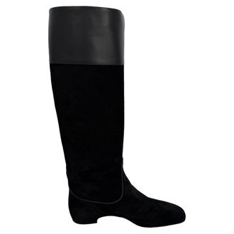 Roger Vivier Almond-Toe Knee-High Boots in Black Suede