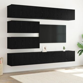 Berkfield Home 10 Piece TV Cabinet Set - Wall-mounted Black Oak Engineered Wood