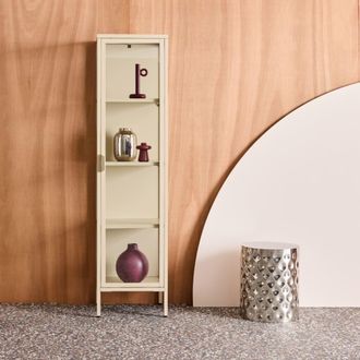 Sweeek Estanter&iacute;a de acero y vidrio templado, 1 puerta, 160 cm, beige