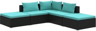 vidaXL Set De Muebles De Jard&iacute;n 5 Pzas Y Cojines Rat&aacute;n Sint&eacute;tico Negro Vidaxl