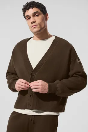 Alo | Scholar Cardigan Sweater Top in Espresso Brown, Size: Large