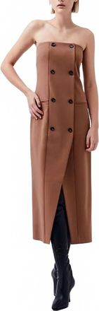 French Connection Azra Twill Strapless Midi Dress In Brown