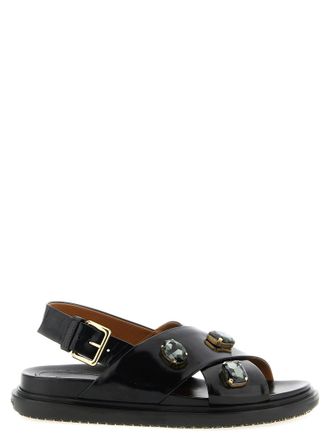 Marni Black Lamb Leather Flat Womens Sandals