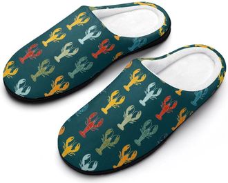 Generic Lobster Colorful Pattern Funny Mens Cotton Slippers Soft Non-Slip Rubber Sole House Slipper Indoor Outdoor