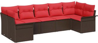 vidaXL Conjunto De Sof&aacute; De Jard&iacute;n 7 Uds. Marr&oacute;n Rat&aacute;n Sint&eacute;tico Vidaxl
