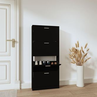 Berkfield Home Shoe Cabinet Black 59x17x150 cm Engineered Wood | Size: 59 x 17 x 150 cm