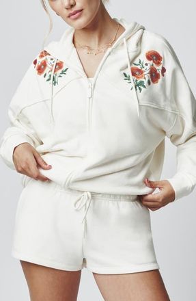 Florence By Mills Embroidered Full Zip Hoodie in Jet Stream at Nordstrom, Size Xx-Small