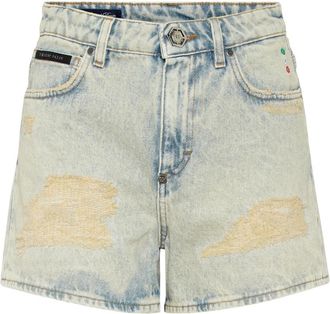 Philipp Plein High Waist Vintage Denim Shorts - Dames - Denim shorts - Blauw - W29 - Denim - Korte Broeken