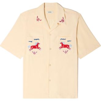 Sandro Embroidered horse loose-fit shirt in Butter Cream at Nordstrom, Size X-Small