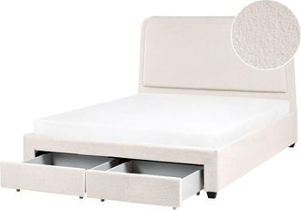 Beliani Bed with Storage Drawers Boucle SARDENT 160 x 200 cm (EU King Size) Off-White