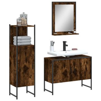 vidaXL Vidaxl - Set De Muebles Ba&ntilde;o 3 Pzas Madera Contrachapada Roble Ahumado