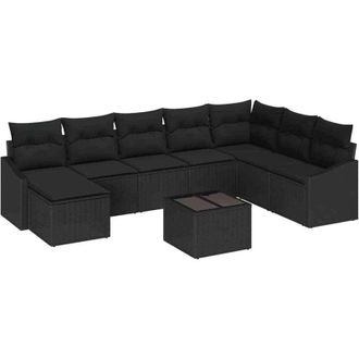 vidaXL Conjunto De Sof&aacute; De Jard&iacute;n 8 Pcs Negro Rat&aacute;n Sint&eacute;tico