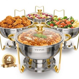 OEM Calentador De Alimentos Para Buf&eacute; Con 4 Recipientes De Tama&ntilde;o Completo(4,7 L), Redondo, Para Catering Con Tapa De Cristal, Bandeja De Agua Y Soporte P