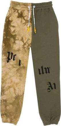 Palm Angels Two-Tone Katoenen Joggingbroek - Heren - Sweatpants - Groen - M - Katoen - Broeken