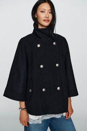 Maeve Moore Wool Blend Funnel Neck Cape Coat Jacket