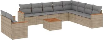 vidaXL Juego De Sof&aacute;s Jard&iacute;n Con Cojines Beige Mezcla 11 Pzas Rat&aacute;n Pe Vidaxl