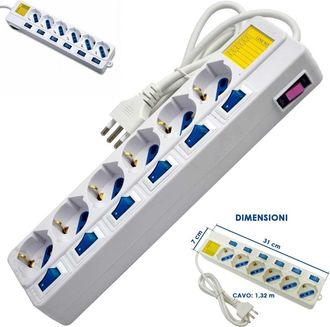 Trade Shop Trade Shop - Multipresa 6 Posti Schuko Bipass 10-16a Con 7 Interruttori Protezione Bambini