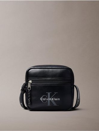 Calvin Klein Mens Bold Monologo Webbing Strap Crossbody Bag - Black