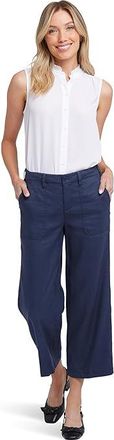 NYDJ Petite Wide Leg Cargo Capri Pants in Oxford Navy Womens Clothing Oxford Navy : 10P 23, Elastane/Linen/Viscose