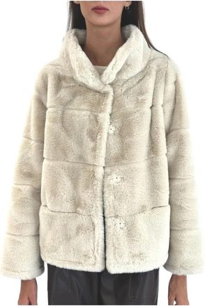 Nenette Jassen, Dames, Beige, M, Polyester, Kort Jas van Imitatiebont