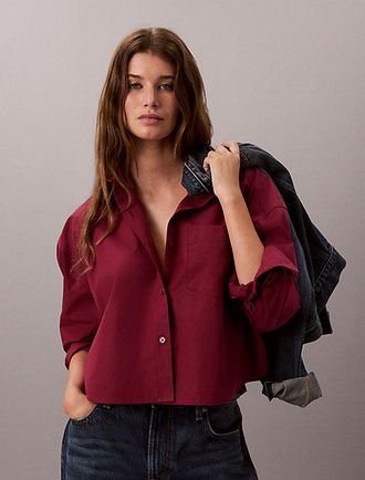 Calvin Klein Camisa Con Botones Cropped De Popel&iacute;n Con Logo Tejido