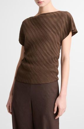 Vince Diagonal Pleat Satin Top in Clove at Nordstrom, Size Xx-Small